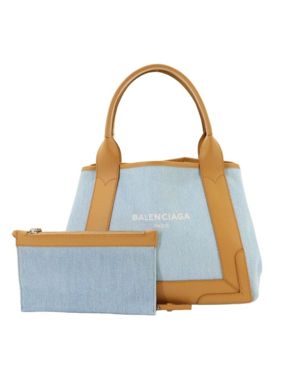 Balenciaga Navy Cabas Small Tote Bag Denim Leather Blue Brown